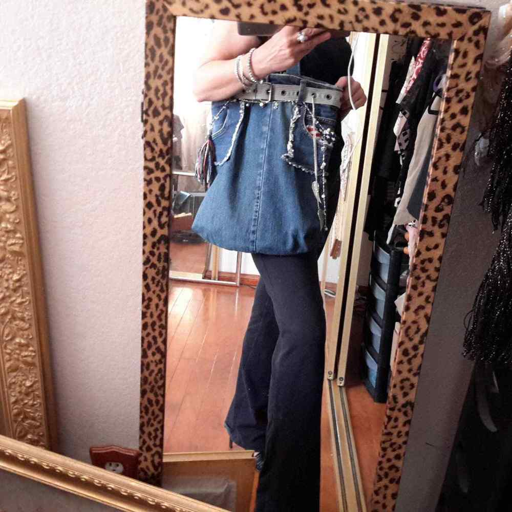 PATRIOTIC Denim Tote BEACH BAG w SILVER Chains Fancy‎ Tassel Travel Weekend